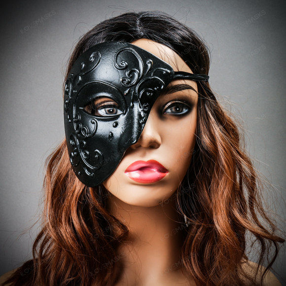 Phantom of Opera Venetian Design Masquerade Party Mask - Black - Picture 5 of 7